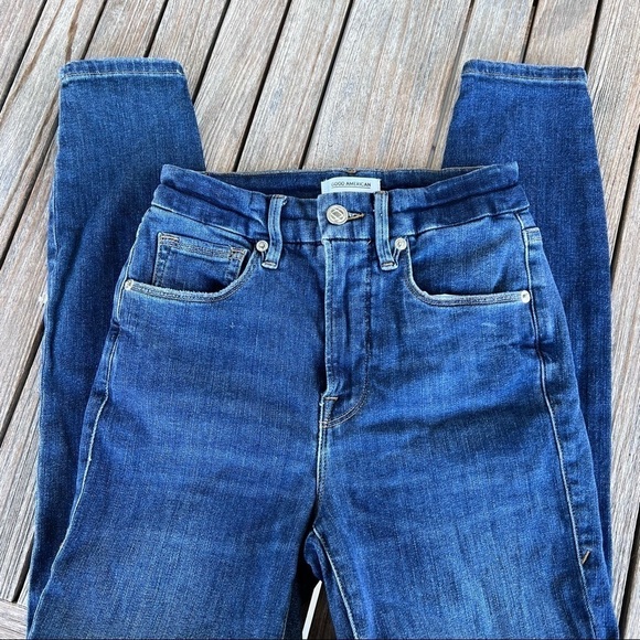 Good American Good Legs Distressed Skinny Jeans Size 25 Stretch Medium Wash GUC - Picture 4 of 11